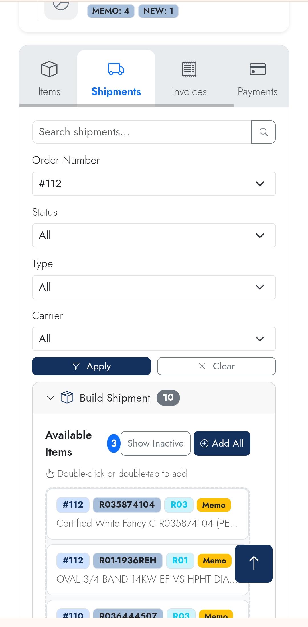Shipment builder — mobile